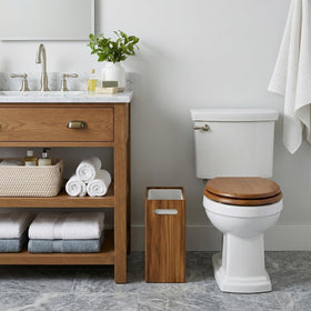 Coeusy wooden trash bin with liner protects wood and simplifies cleanup.