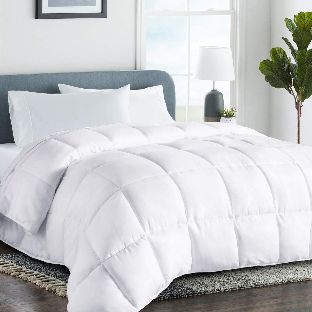 COHOME premium oversized queen comforter folded in white, 98x98, ideal for quick bed setup.