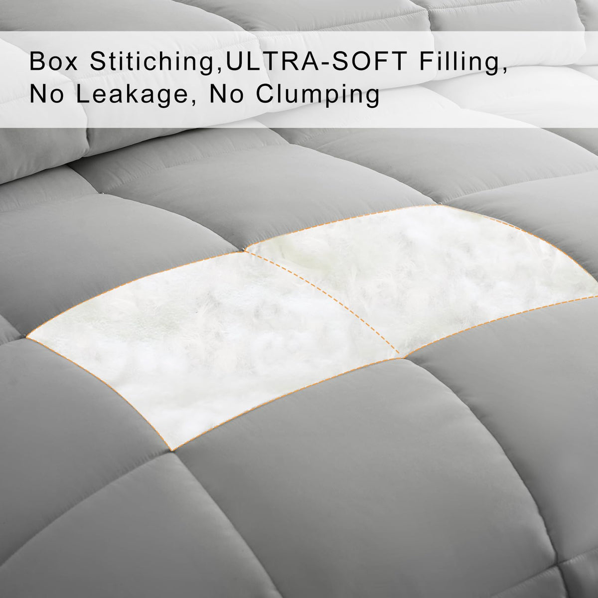 High-loft fibers in COHOME comforter fluff up after unpacking for inviting comfort.