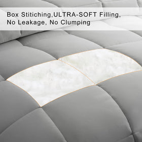 High-loft fibers in COHOME comforter fluff up after unpacking for inviting comfort.