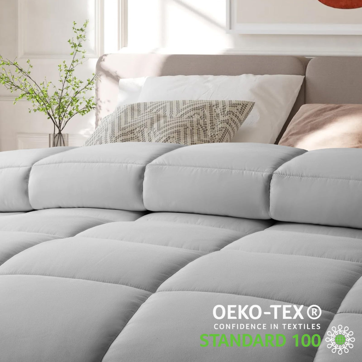COHOME queen comforter laid on bed showing inviting setup and neutral color.