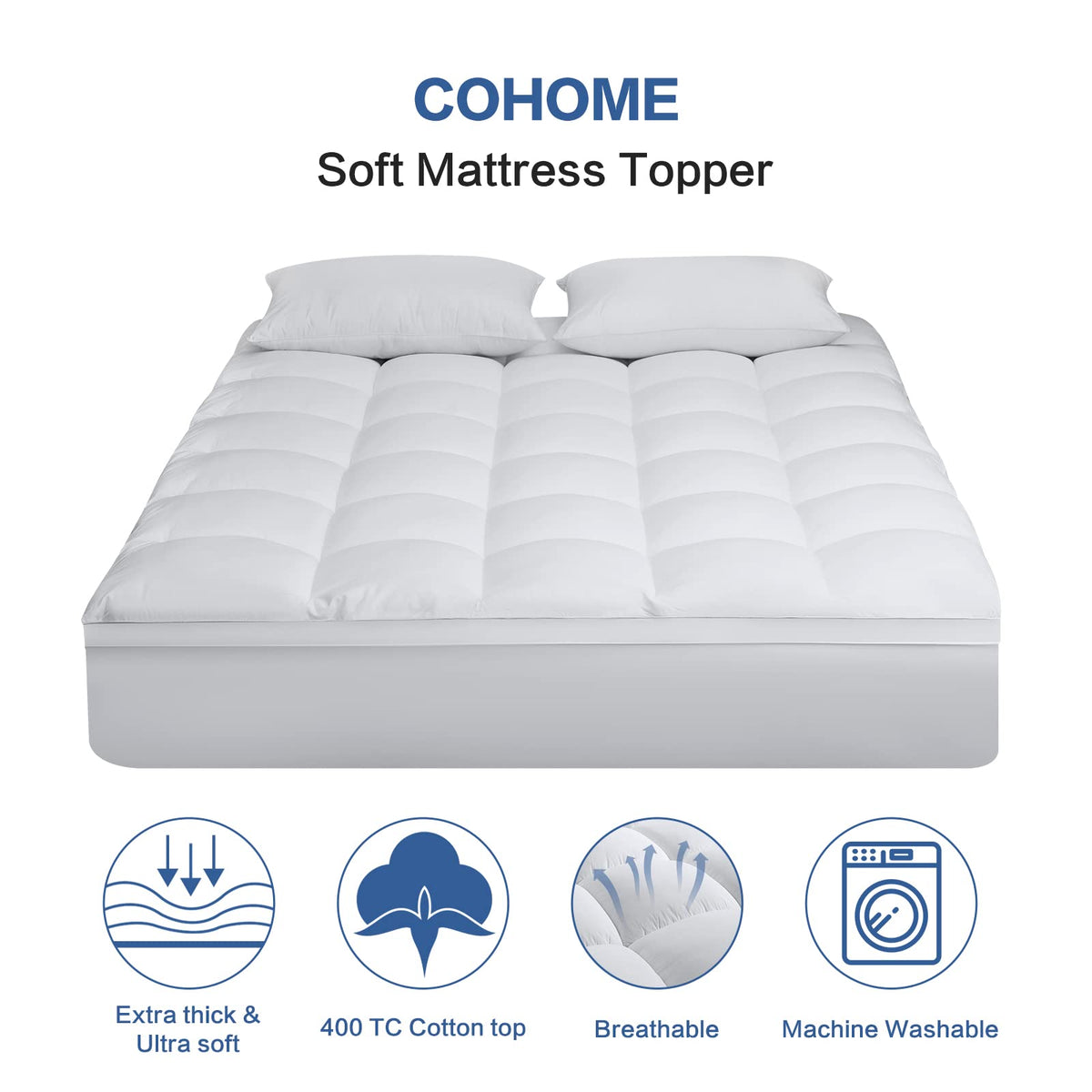 COHOME Queen Topper plush-fill close-up shows extra thickness for comfort