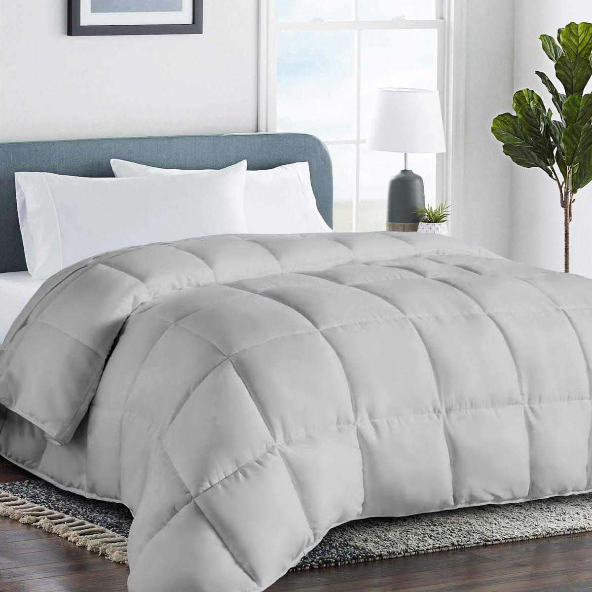 COHOME quilted king-size comforter on bed, showcasing full coverage and premium finish.