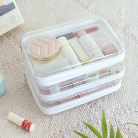 CoiiJoii clear zipper case open showing roomy interior organization.