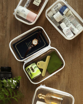 CoiiJoii zippered clear pouch stackable design, ideal for tight shelves and drawers.