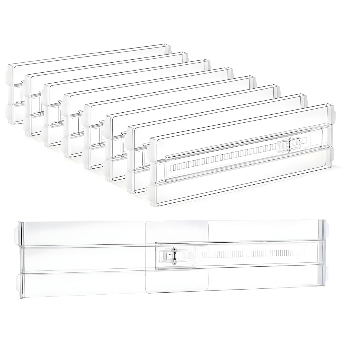 COKIHOM 8-pack clear drawer dividers shown in a tidy dresser for 4-inch height organization