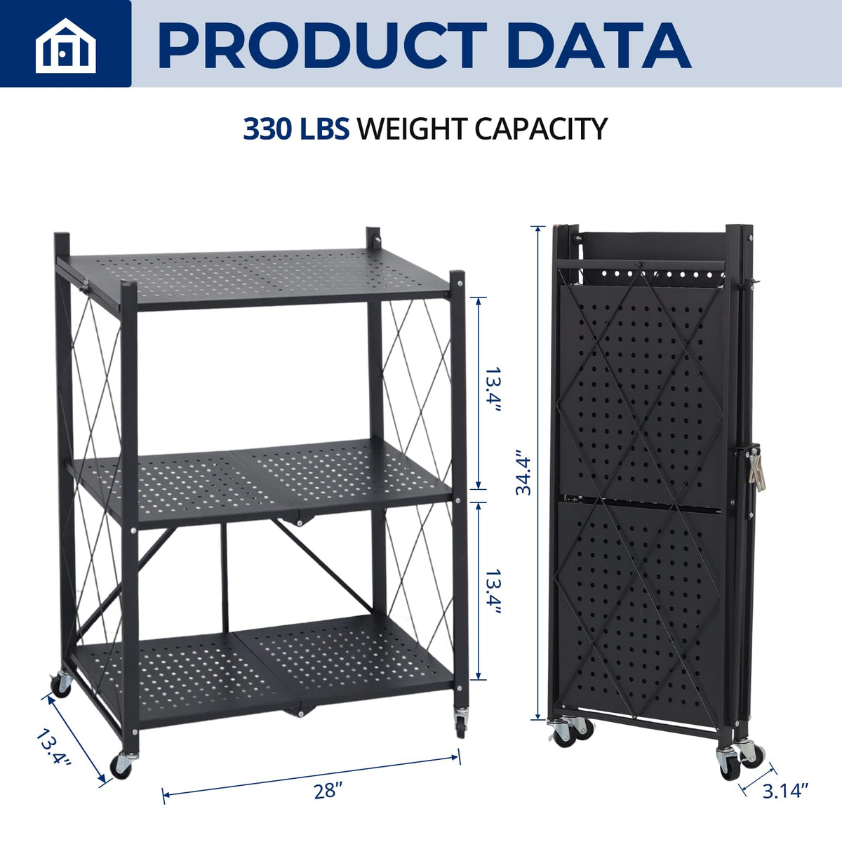 COKITOO heavy-duty metal shelves support up to 130 lbs top, 100 lbs per level.