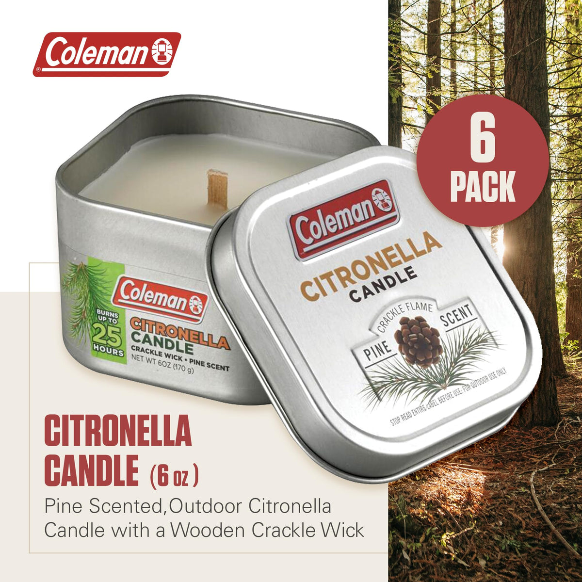 Close-up of the crackling wooden wick for a campfire-like ambiance.
