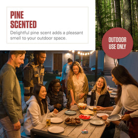 Pine scent fills outdoor patio spaces for relaxation.
