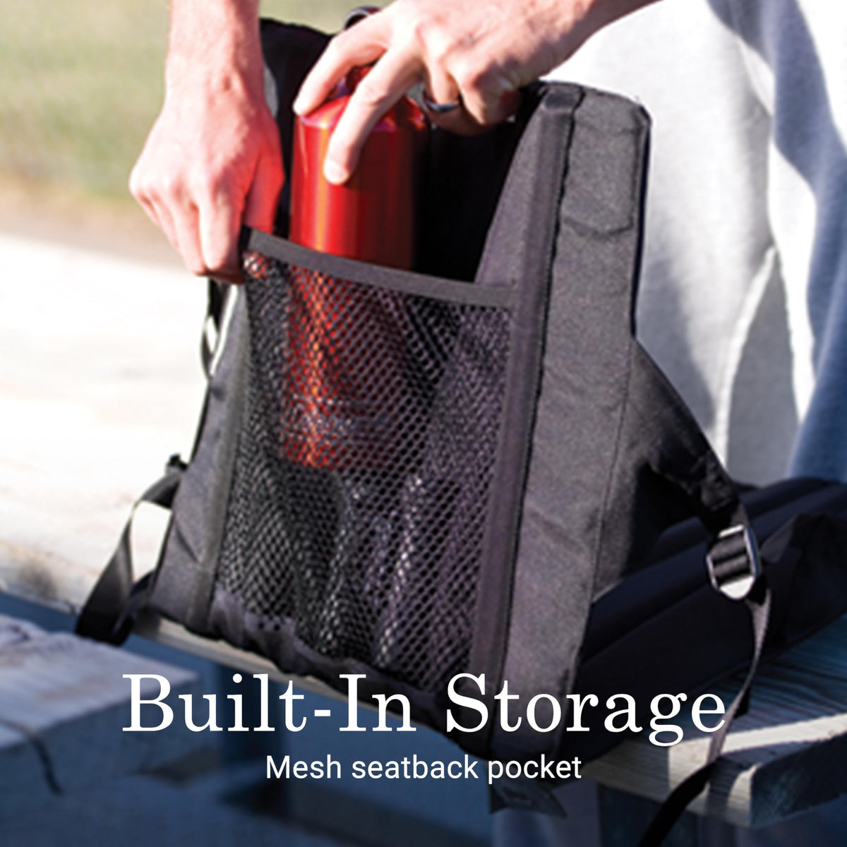 Coleman Stadium Seat storage pocket keeps essentials handy