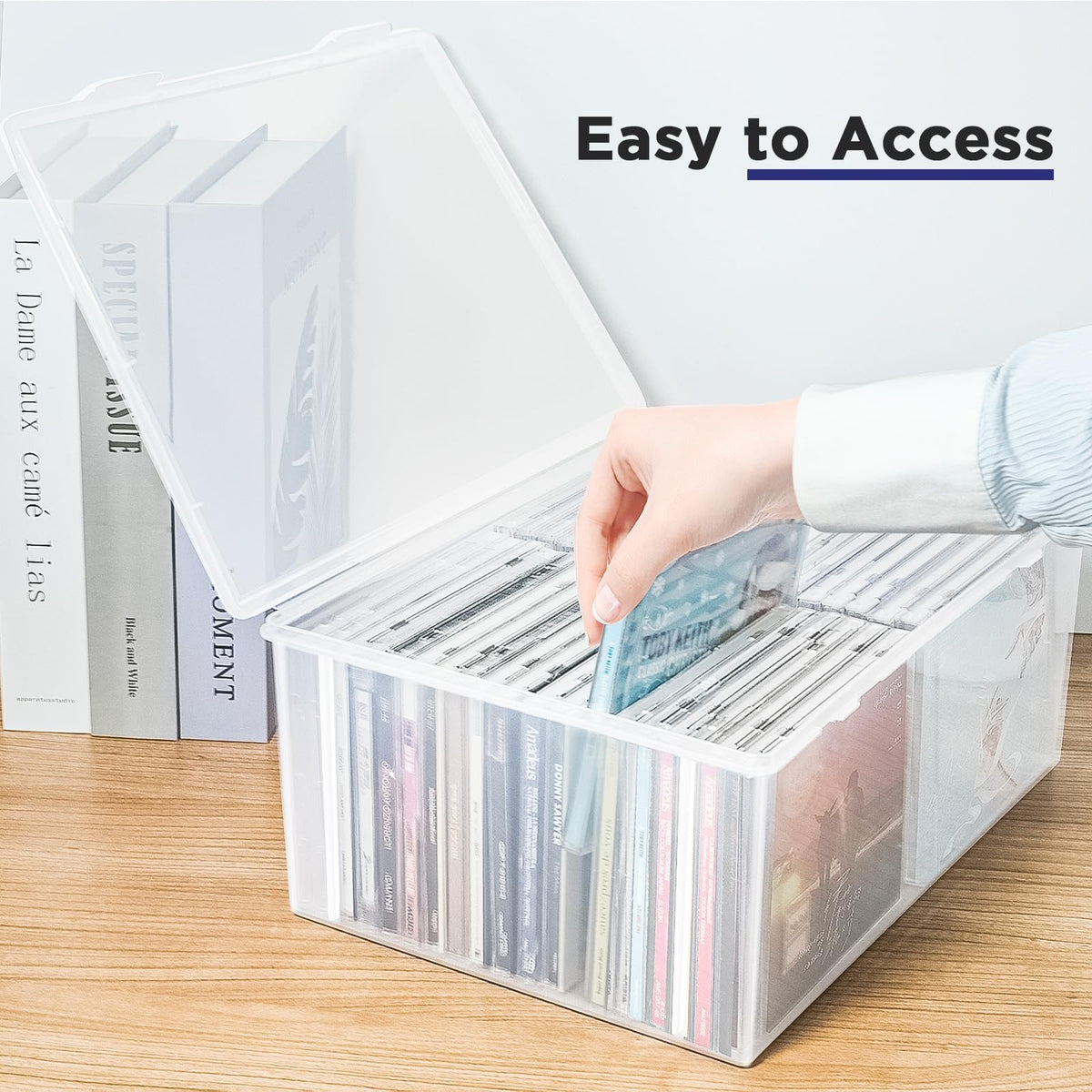 CollectHall CD storage box closed with snap lid to keep contents dust-free.