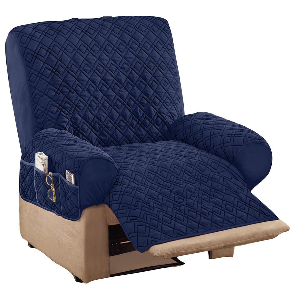 Collections Etc diamond-quilted stretch recliner cover with pockets protects furniture from spills