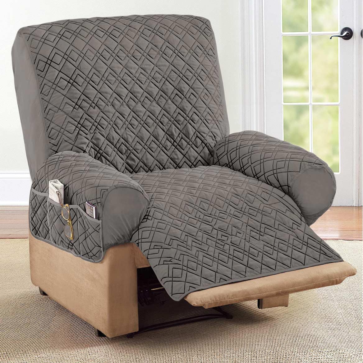 Collections Etc recliner cover with side pockets for remotes and reading materials