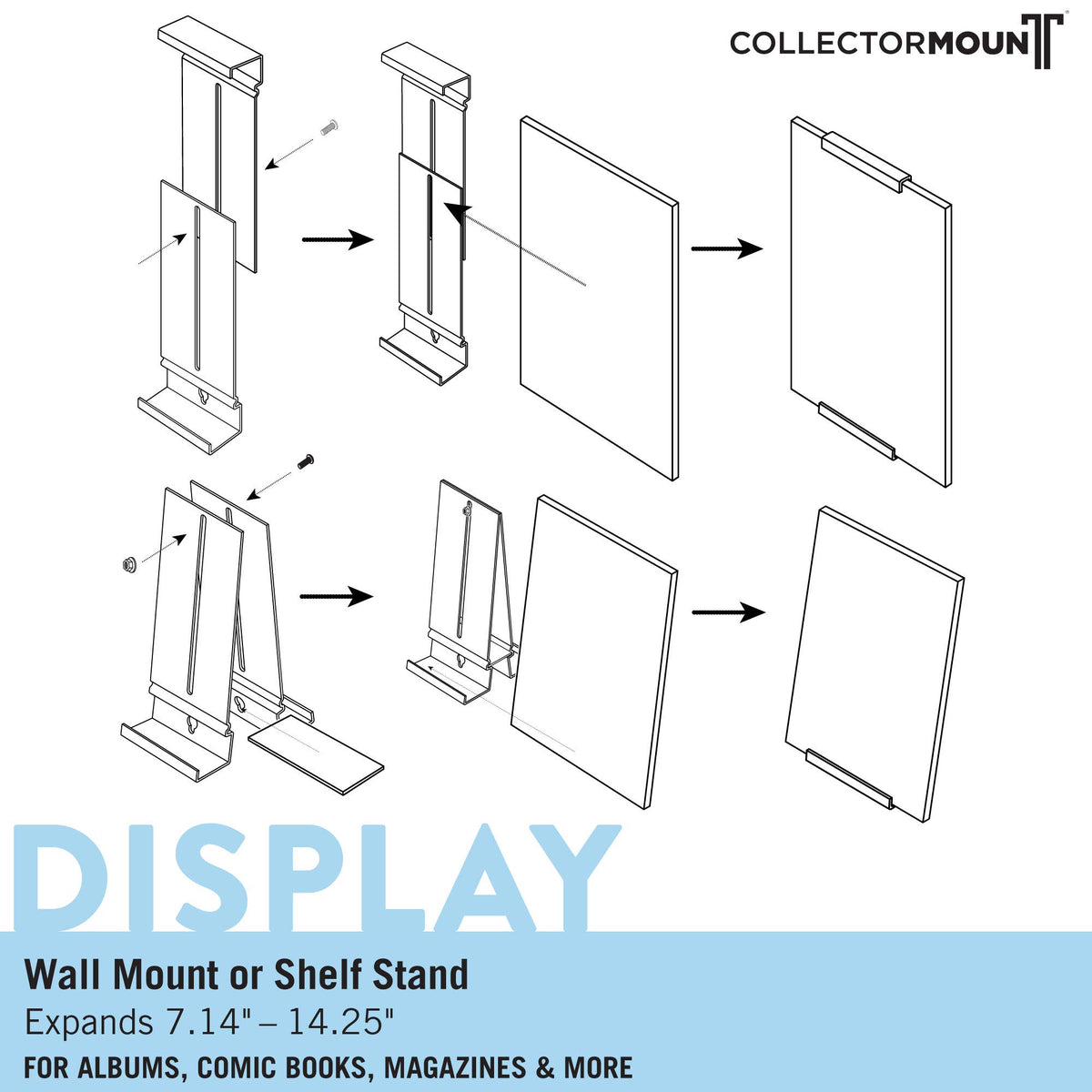 CollectorMount wall display setup demonstrates on-wall hanging with floating look.