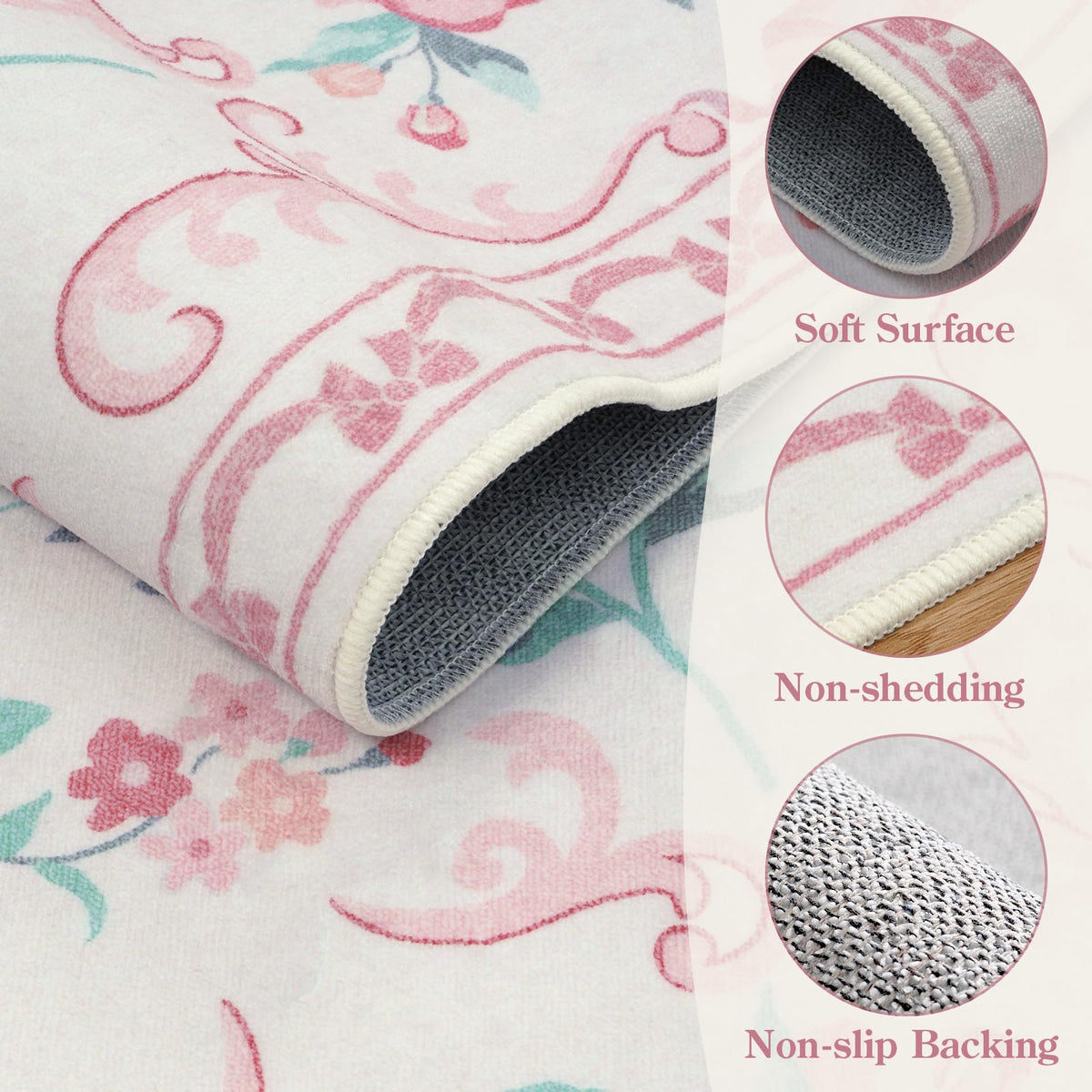 Collive pink floral rug machine washable for quick cleanup after spills