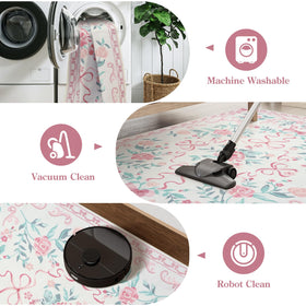 Collive pink floral rug non-slip back keeps it steady on wood floors