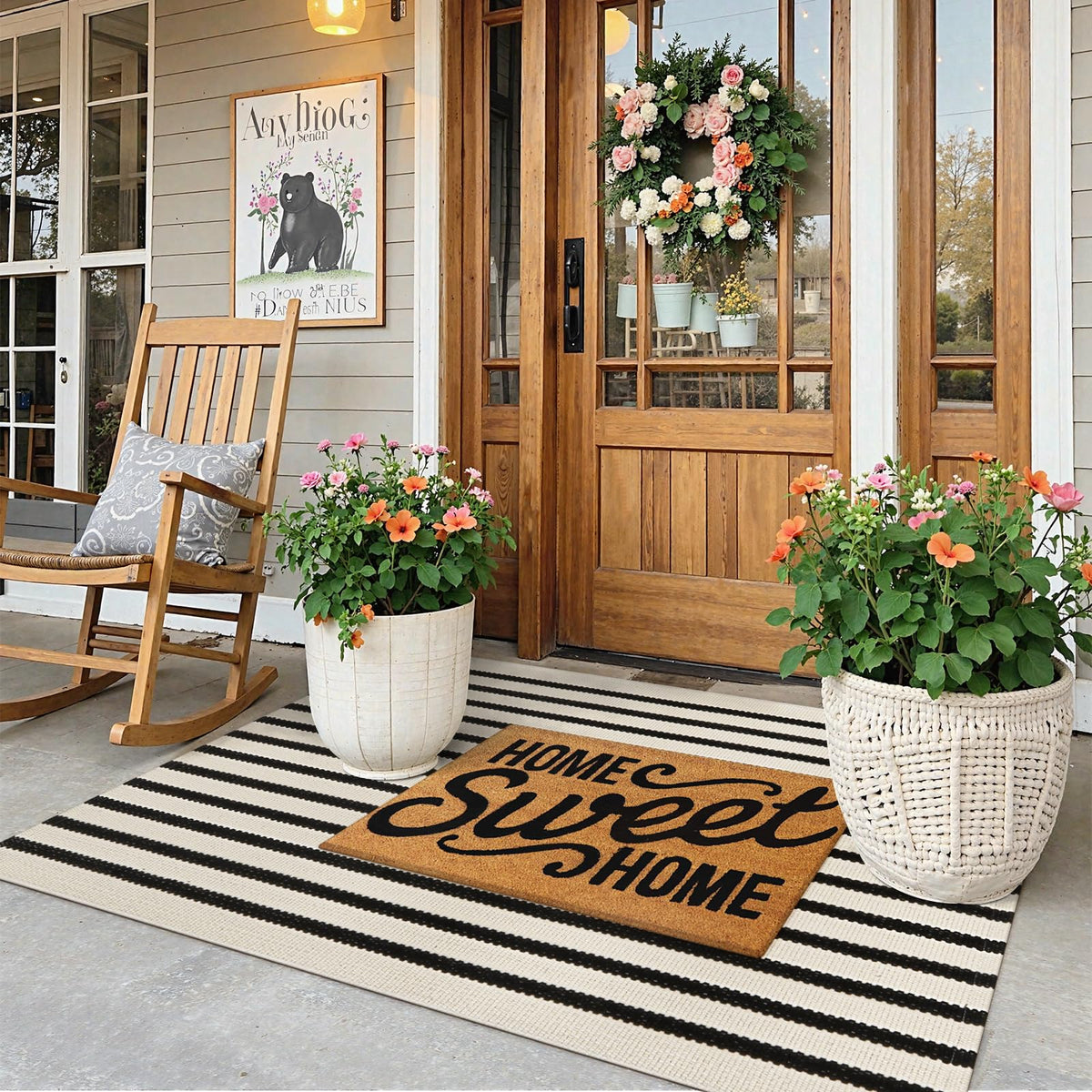 Collive striped 3x5 rug placed outdoors and indoors for versatile porch and hallway styling.