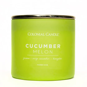 Colonial Candle Cucumber Melon jar candle with three wicks for even fragrance release.