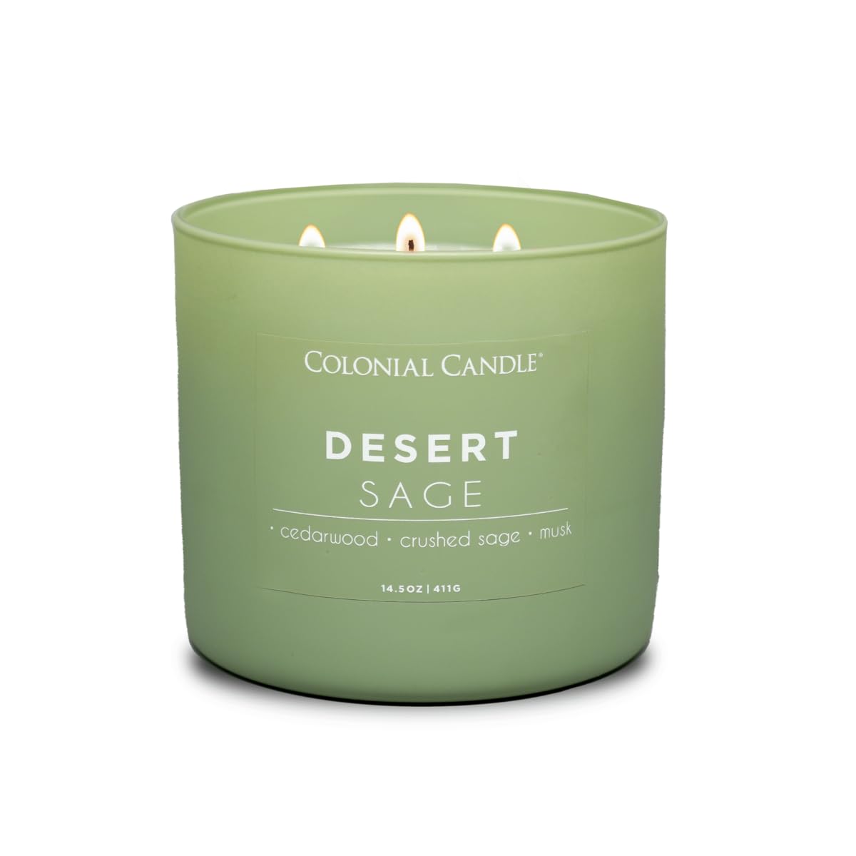 Colonial Candle Desert Sage three-wick setup offers balanced scent throw for larger rooms.