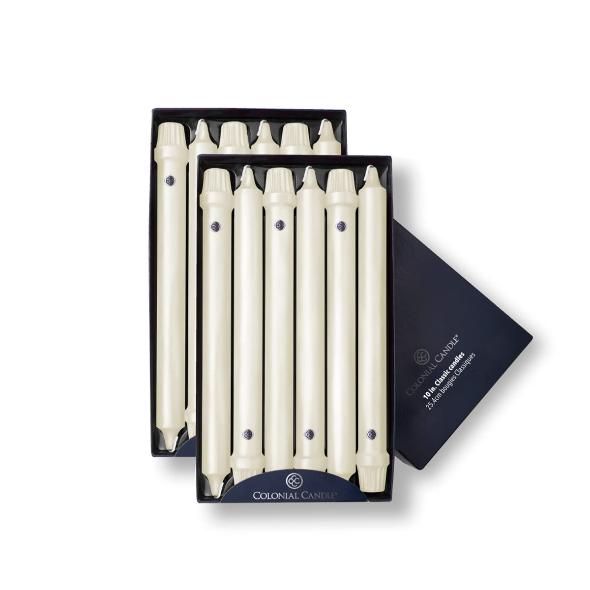Colonial Candle unscented ivory 10 inch taper in a 12 pack for table illumination