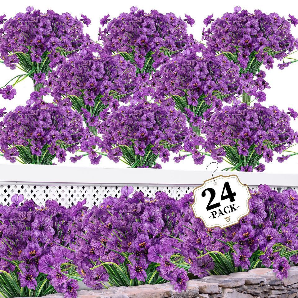 ColoPlay 24-bundle artificial flowers for outdoor and indoor displays with versatile color options.