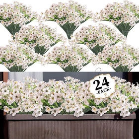 ColoPlay 24-bundle artificial flowers in white for bright indoor decor and year-round color.