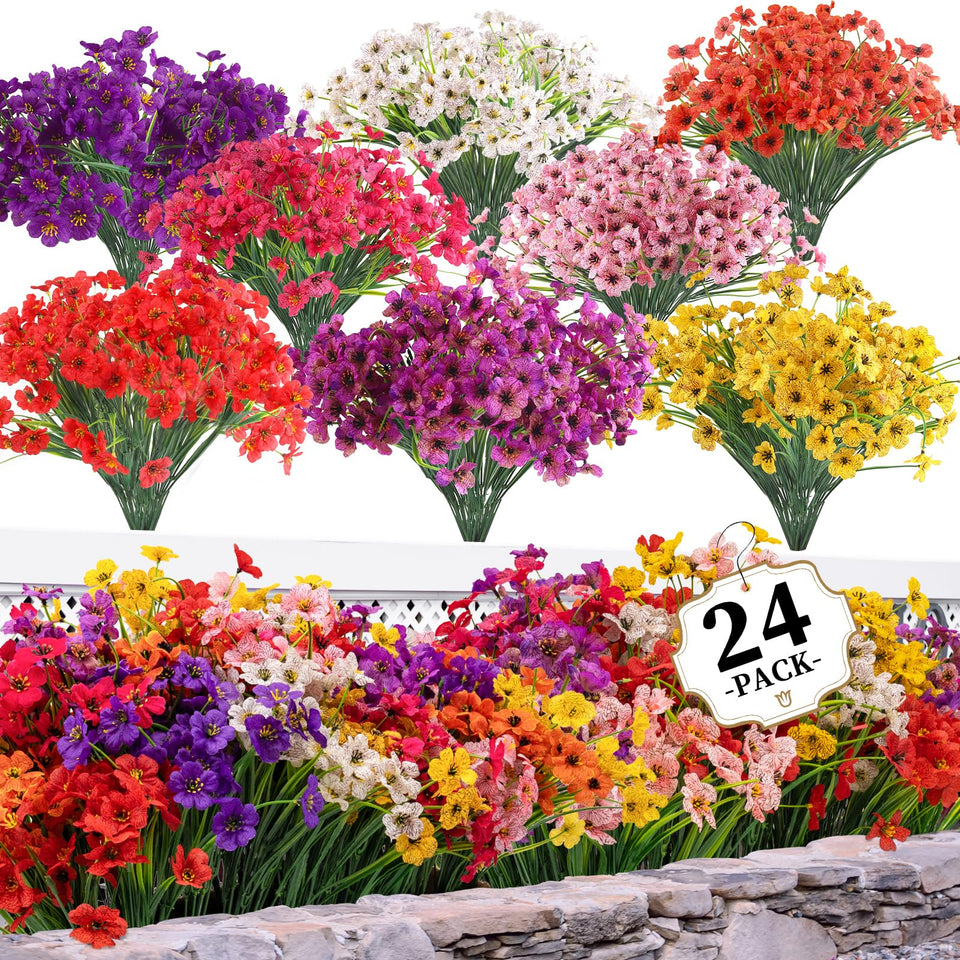 ColoPlay 24-bundle artificial flowers in white for porch decor and year-round color