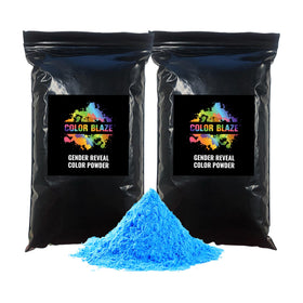 Color Blaze black-out blue bags closeup, discreet packaging for easy gender reveal setup.