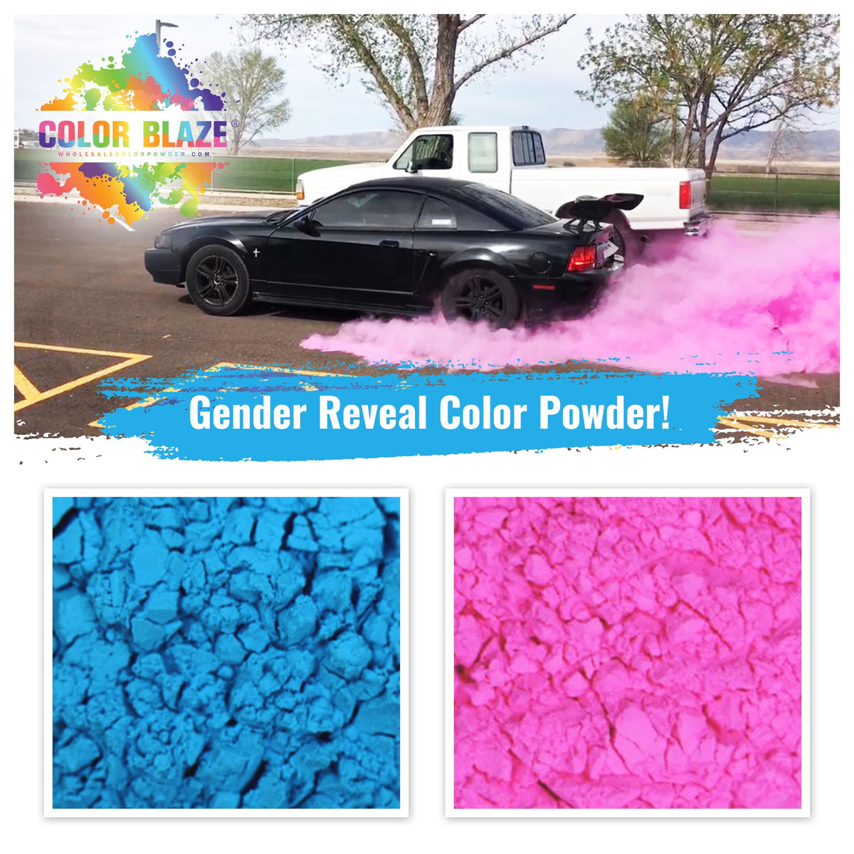 Color Blaze blackout blue powder in a 1lb bag for a vivid reveal.