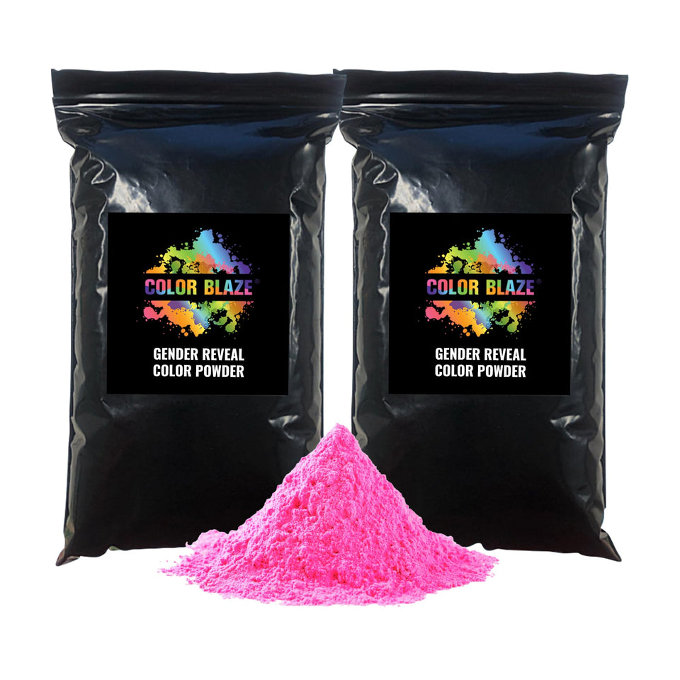 Color Blaze black-out packaging pink powder for discreet gender reveal moments.