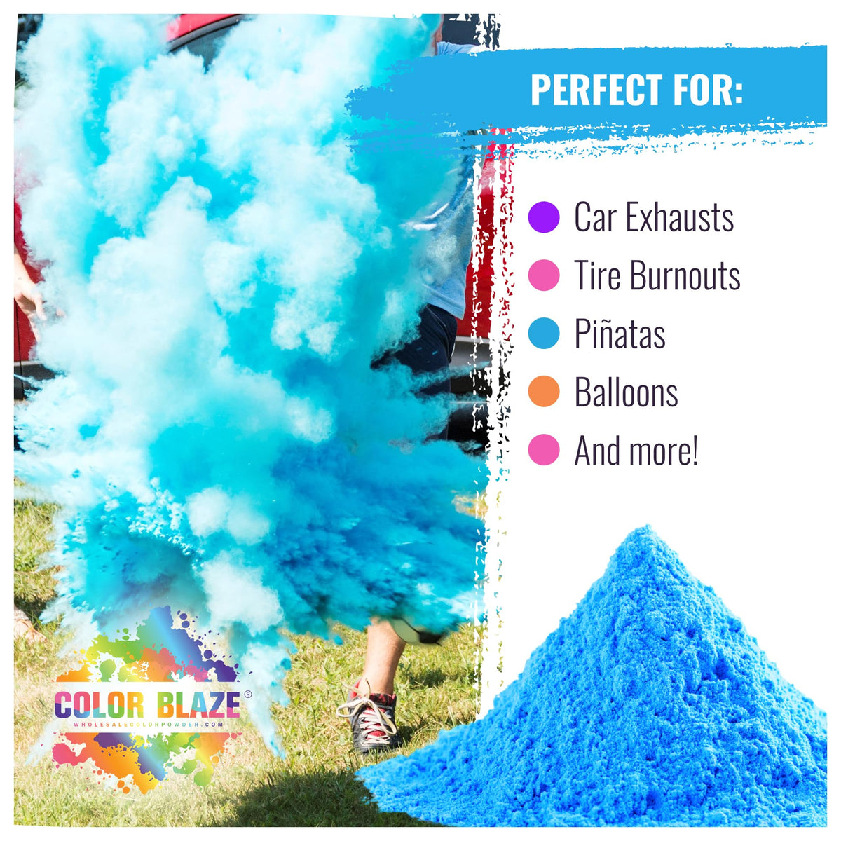 Color Blaze Blue party festival powder creates festive, photogenic moments for events.