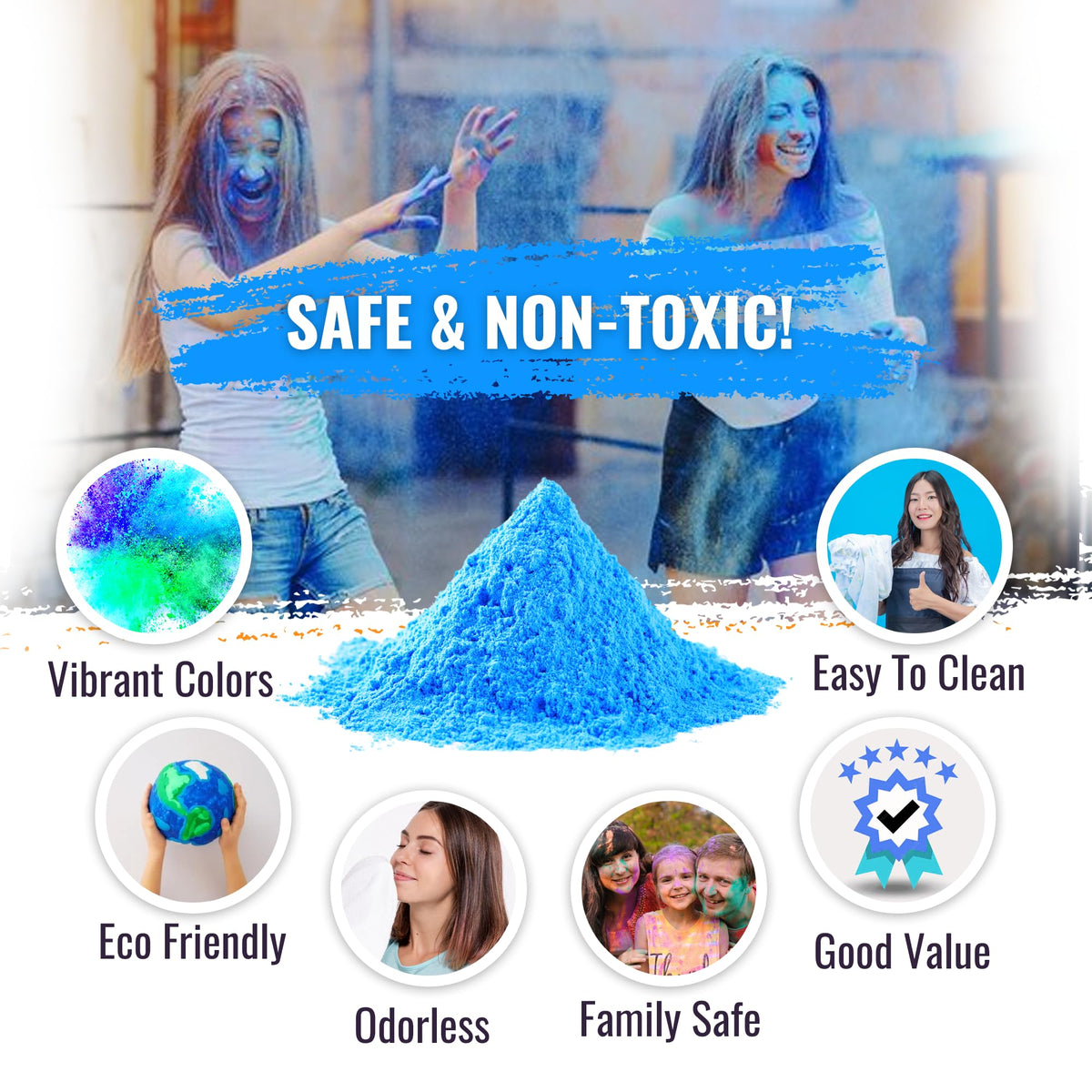 Color Blaze blue powder bag closeup label for bulk option