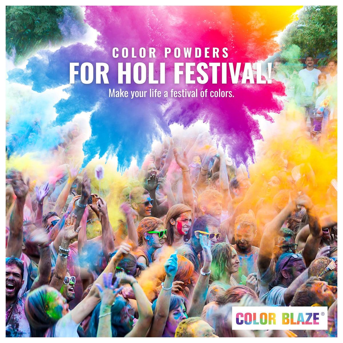 Color Blaze Holi orange powder enhances lively outdoor celebrations.
