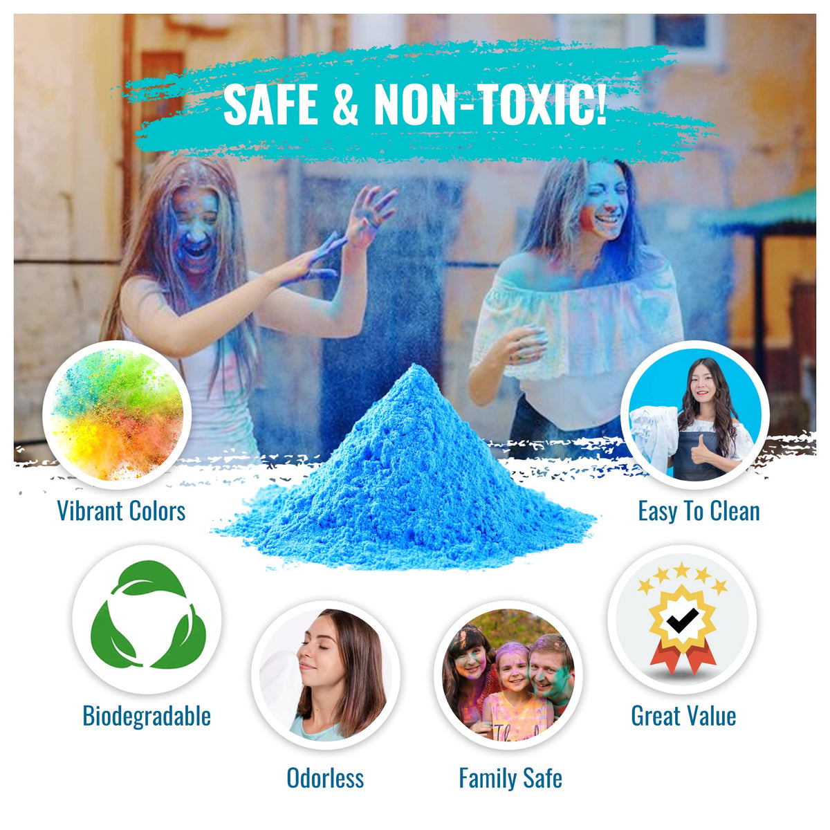 Color Blaze Holi yellow powder brightens sunny festival moments.