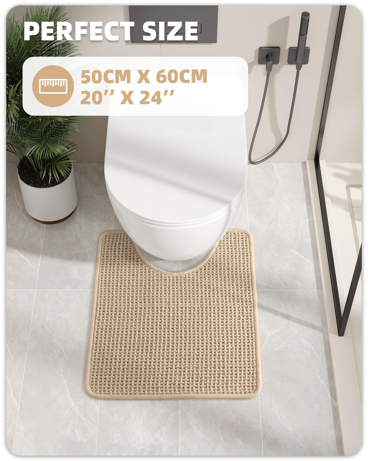 Color&Geometry toilet rug with non-slip backing for secure placement.
