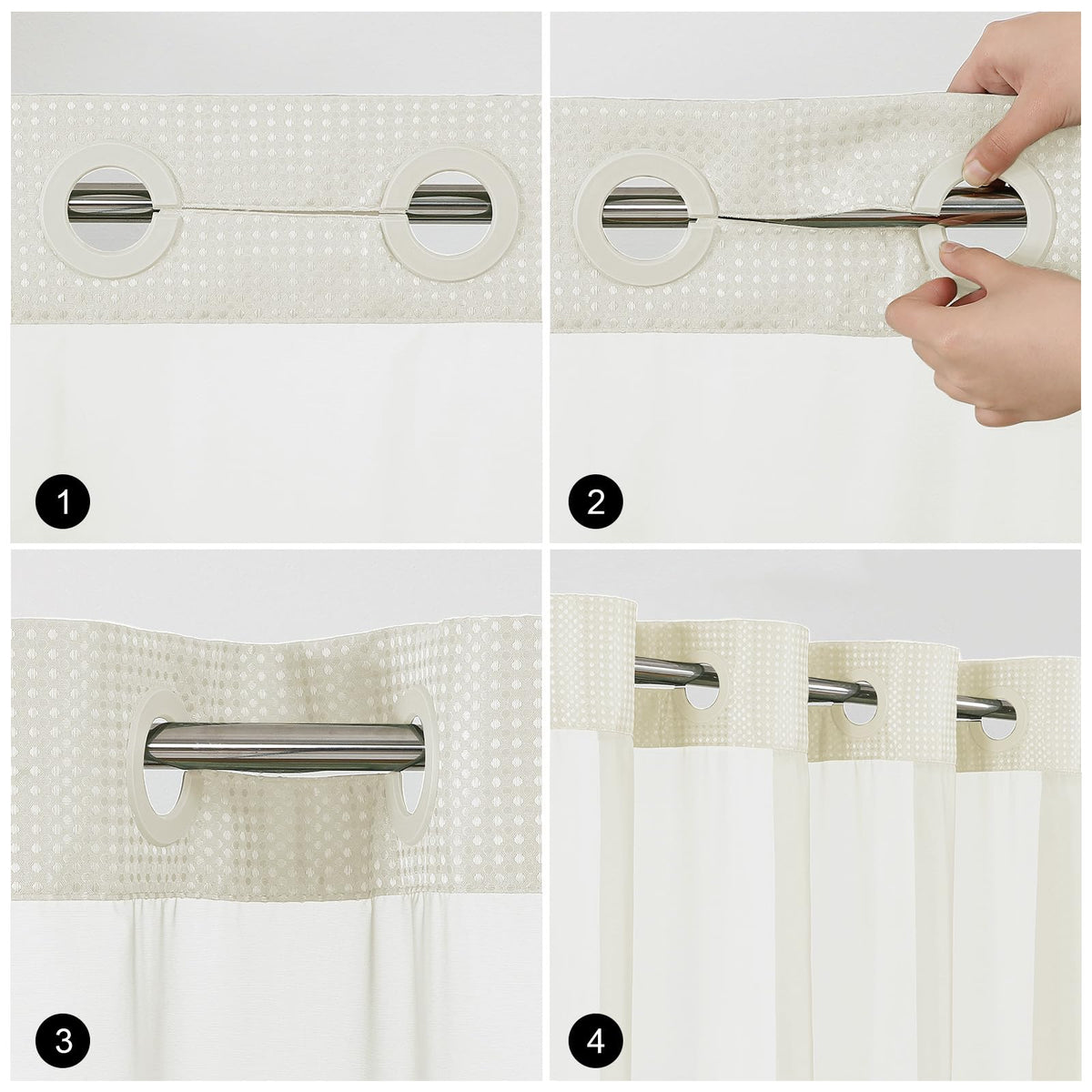 Colorful Star ivory curtain adds hotel-style elegance to bathrooms.