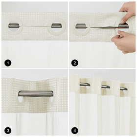 Colorful Star ivory curtain adds hotel-style elegance to bathrooms.