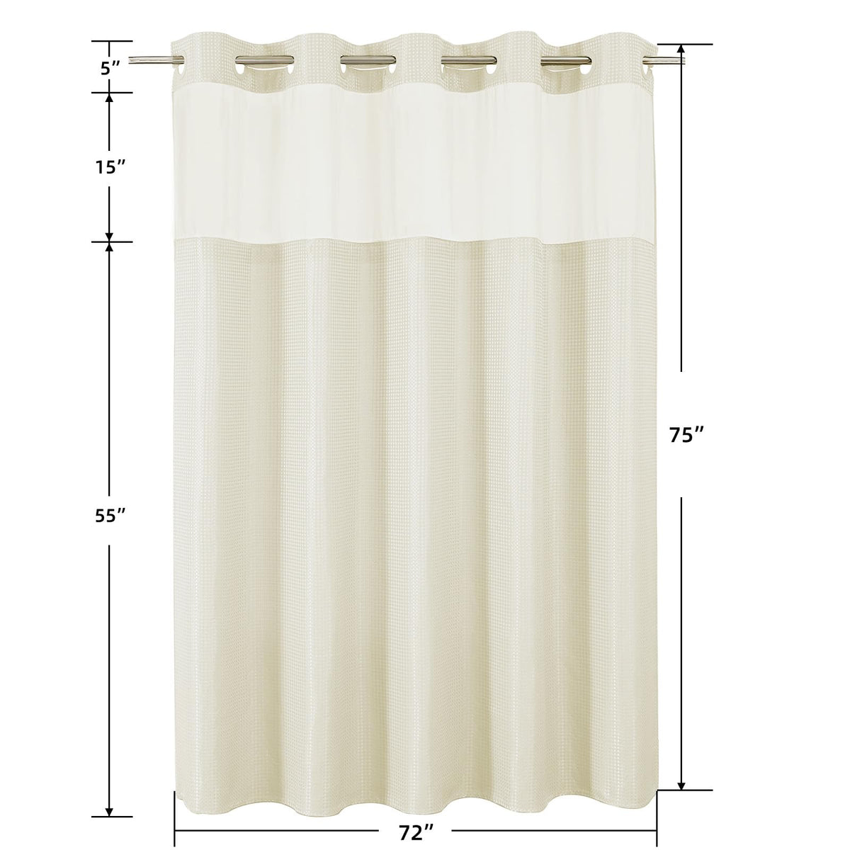 Colorful Star 72x75-inch curtain fits standard bathrooms.
