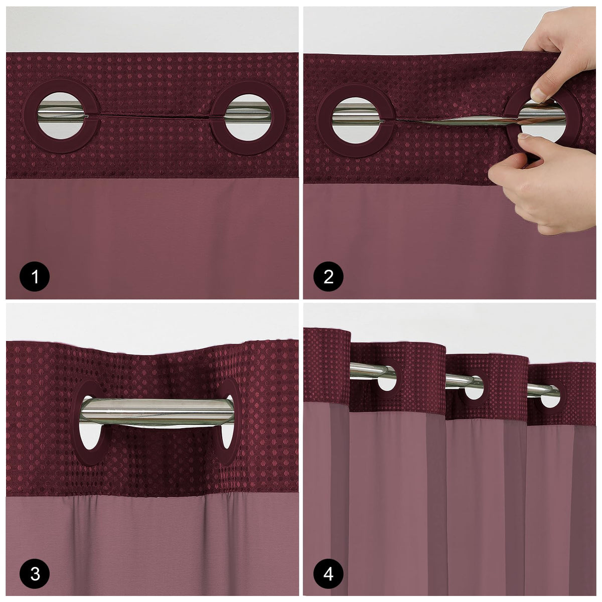 Colorful Star burgundy curtain with see-through top window for light.
