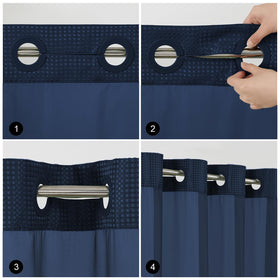 Colorful Star navy hotel-style curtain adds sophistication to any bathroom.
