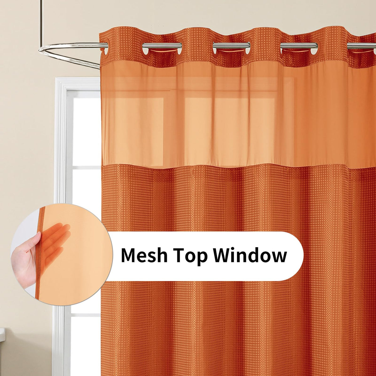Colorful Star mesh top window curtain lets light in while preserving privacy.