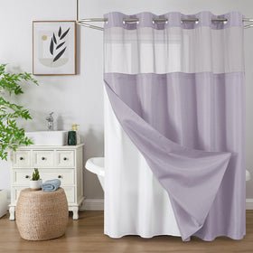 Colorful Star no-hook shower curtain with mesh window in lavender for airy privacy