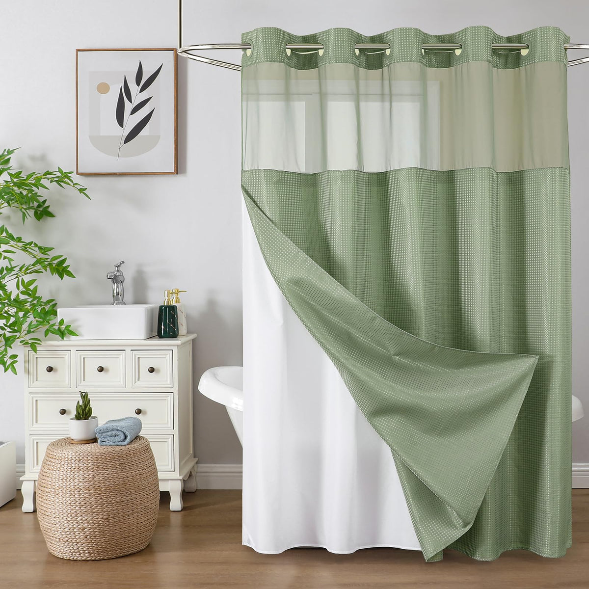 Colorful Star no-hook shower curtain with mesh window enhances privacy while letting light in