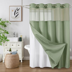 Colorful Star no-hook shower curtain with mesh window enhances privacy while letting light in