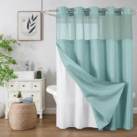 Colorful Star No Hook Shower Curtain with mesh window for quick airflow and privacy.