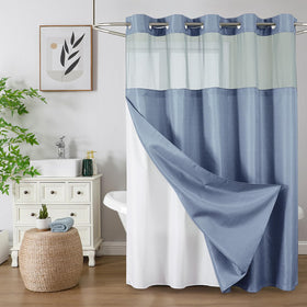 Colorful Star no hook shower curtain with mesh window for airy privacy and light