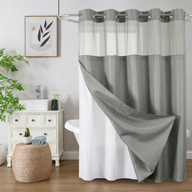 Colorful Star no-hook shower curtain with snap-in liner eases setup and use