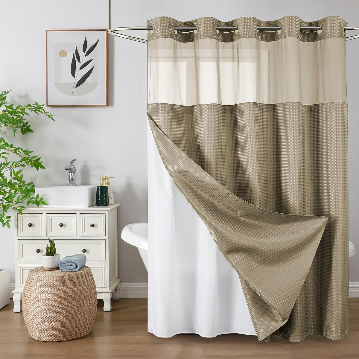 Colorful Star no-hook waffle curtain beige 72x75 with easy installation.