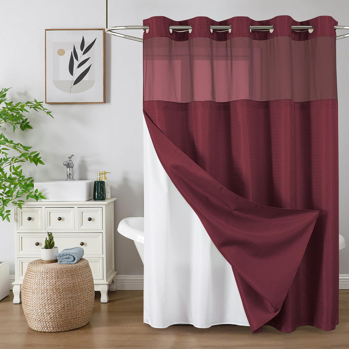 Colorful Star no-hook waffle curtain in burgundy with elegant drape.