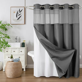 Colorful Star No Hook Waffle Shower Curtain with mesh window for light and privacy.